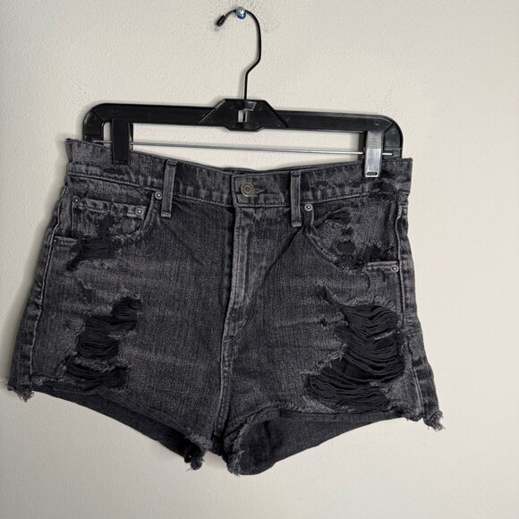 Agolde‎ Women's Black Jaden High Rise Distressed Cut Off Denim Shorts - Size 29 - Picture 1 of 5